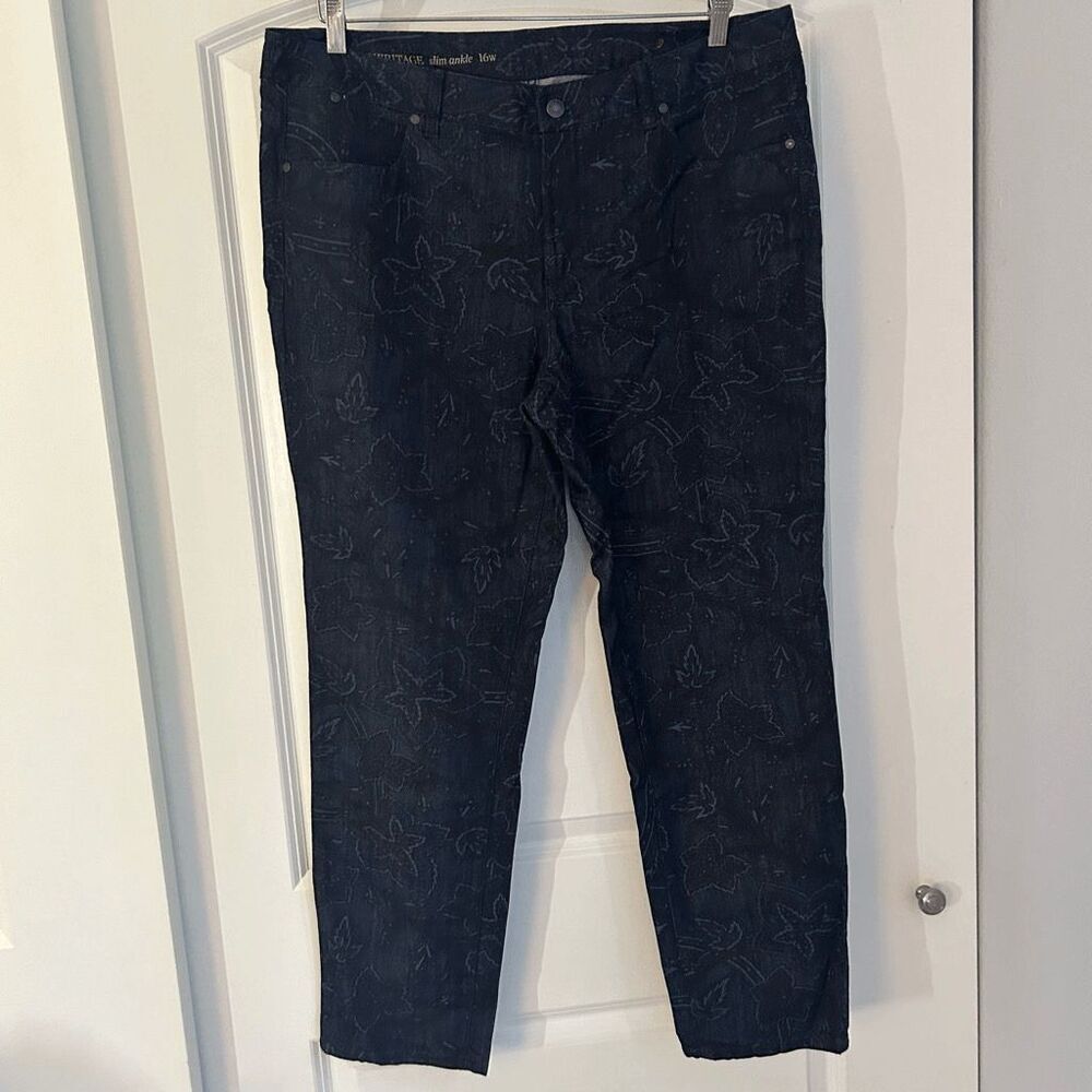 Talbots Heritage Slim Ankle Dark Wash Leaf Patterned Jeans 16W